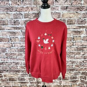 Holiday Editions Women's Red Peace on Earth Dove Christmas Sweatshirt Size Large